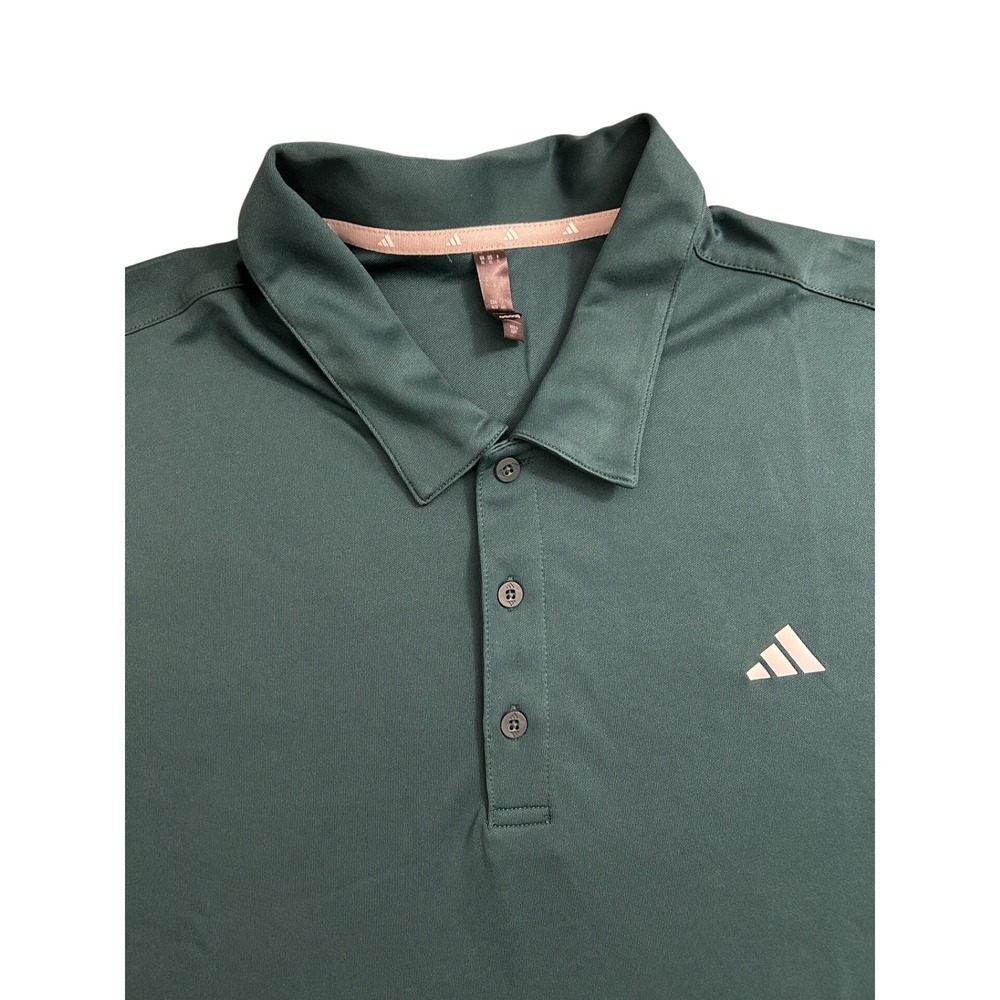 adidas Men's Green Polo with Pink Logo Trim